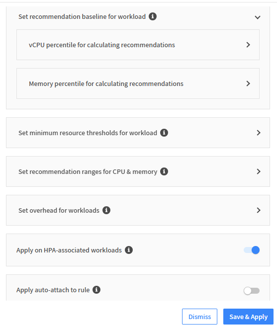 screen that shows how to create or edit a right-sizing-rule-contd
